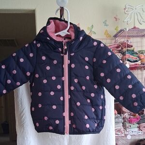 Carter's Navy Puffer with Pink Polka Dots